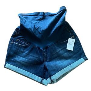 Maternity Shorts denim rolled hem belly panel dark blue Size Medium